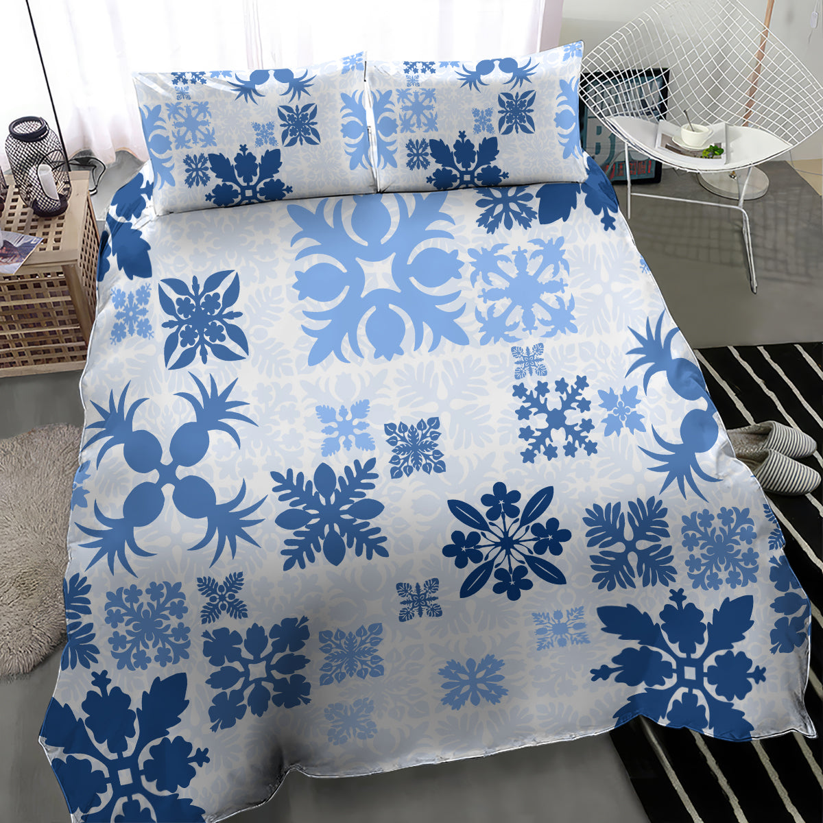 Vintage Hawaii Bedding Set Hawaiian Quilt Kapa Mismatch Blue LT7 - Polynesian Pride