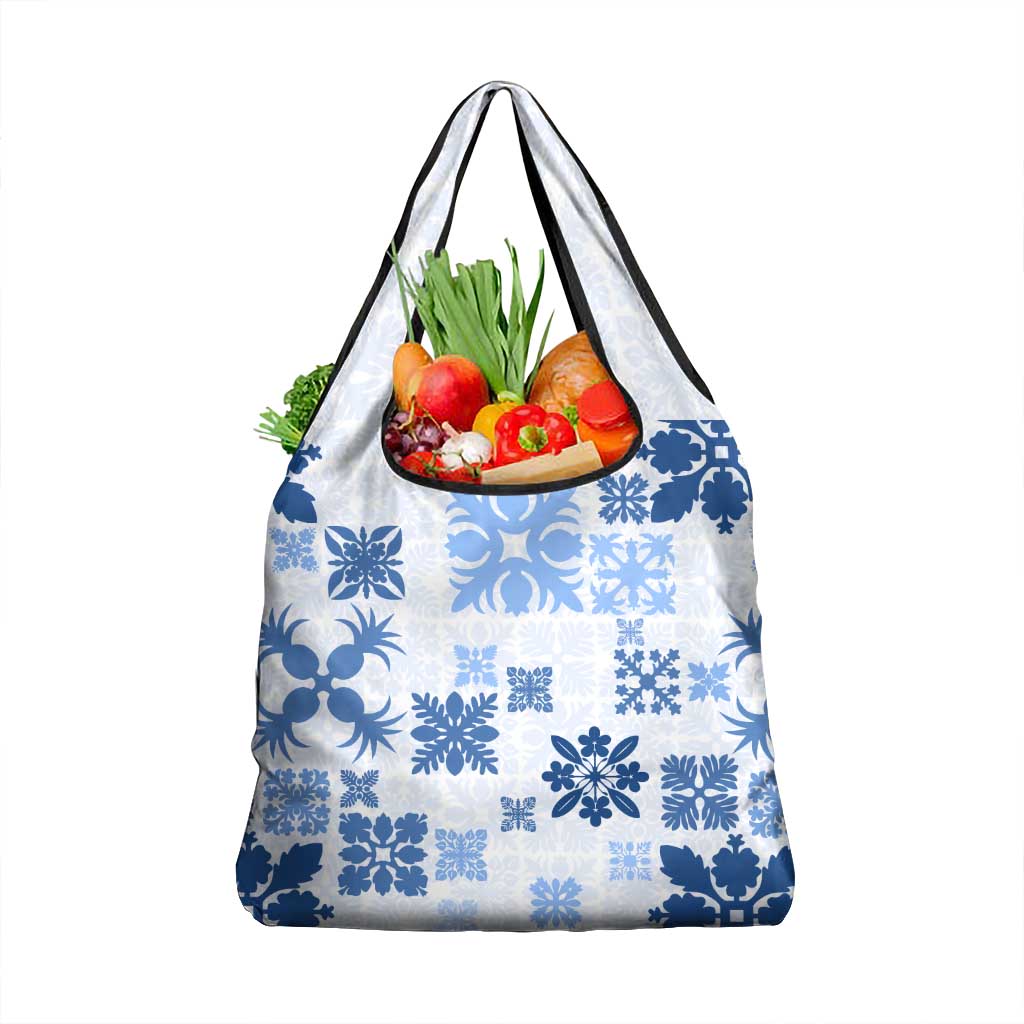 Vintage Hawaii Grocery Bag Hawaiian Quilt Kapa Mismatch Blue