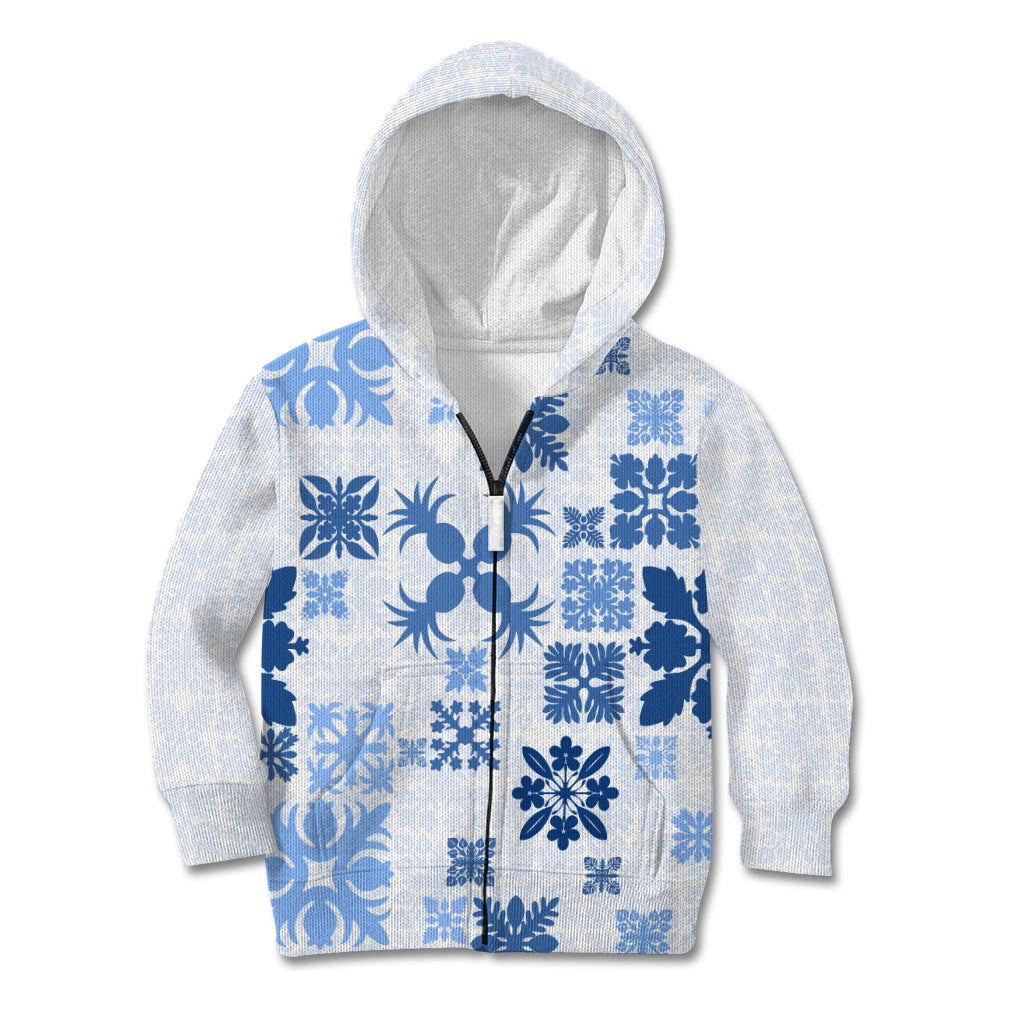 Vintage Hawaii Kid Hoodie Hawaiian Quilt Kapa Mismatch Blue LT7 Zip Hoodie Blue - Polynesian Pride