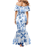 Vintage Hawaii Mermaid Dress Hawaiian Quilt Kapa Mismatch Blue LT7 - Polynesian Pride