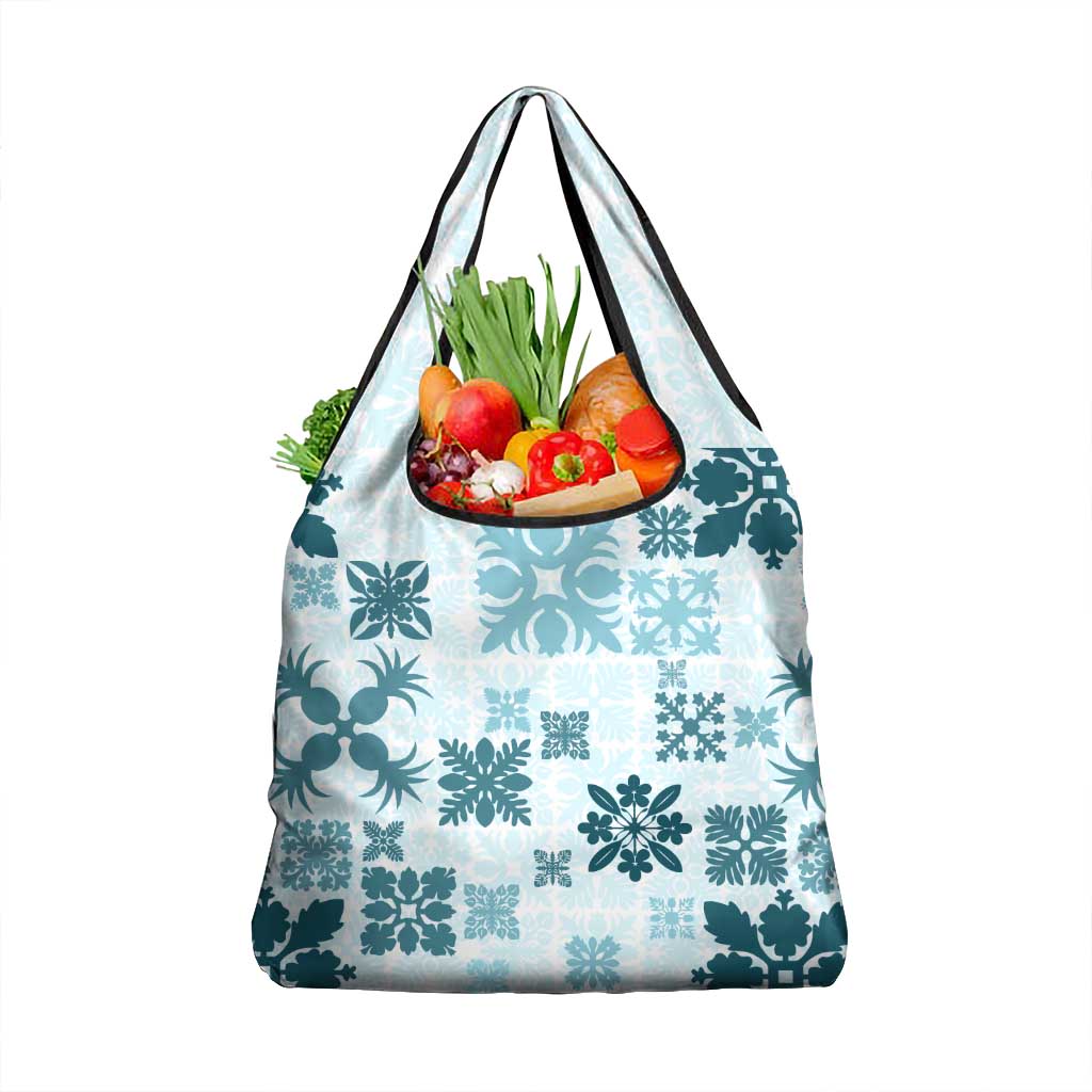 Vintage Hawaii Grocery Bag Hawaiian Quilt Kapa Mismatch Teal