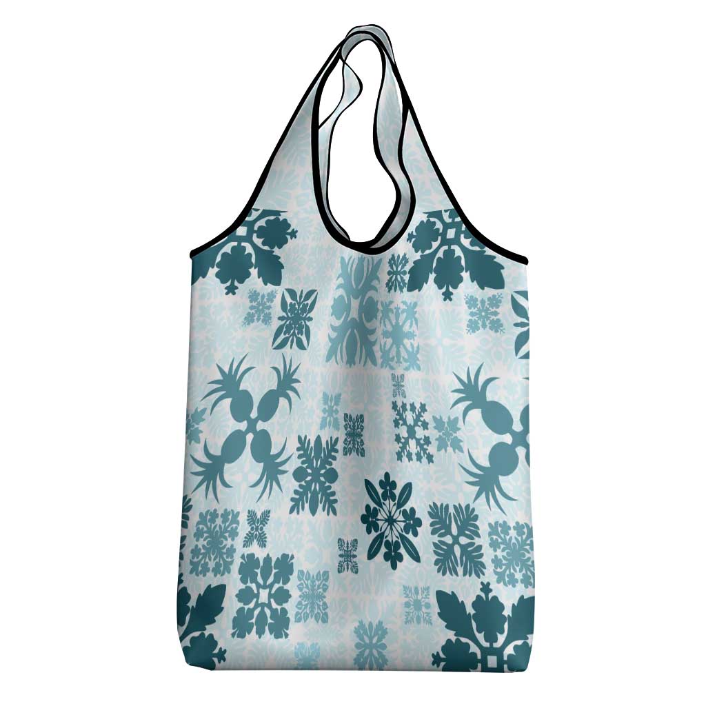 Vintage Hawaii Grocery Bag Hawaiian Quilt Kapa Mismatch Teal