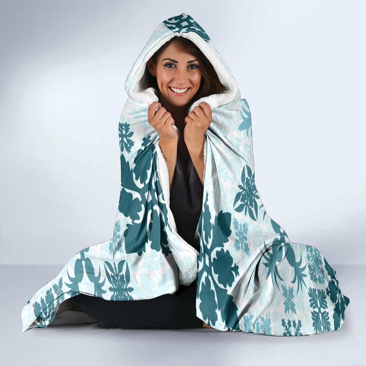 Vintage Hawaii Hooded Blanket Hawaiian Quilt Kapa Mismatch Teal LT7 - Polynesian Pride