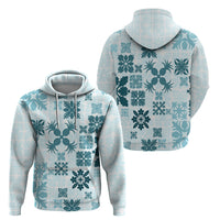 Vintage Hawaii Hoodie Hawaiian Quilt Kapa Mismatch Teal LT7 - Polynesian Pride
