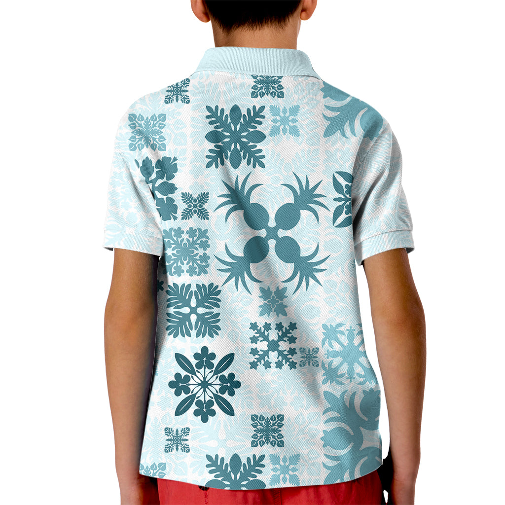 Vintage Hawaii Kid Polo Shirt Hawaiian Quilt Kapa Mismatch Teal LT7 - Polynesian Pride