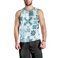 Vintage Hawaii Men Tank Top Hawaiian Quilt Kapa Mismatch Teal LT7 - Polynesian Pride