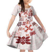 Vintage Hawaii Family Matching Puletasi Dress and Hawaiian Shirt Hawaiian Quilt Kapa Mismatch Red LT7 Daughter's Dress Red - Polynesian Pride
