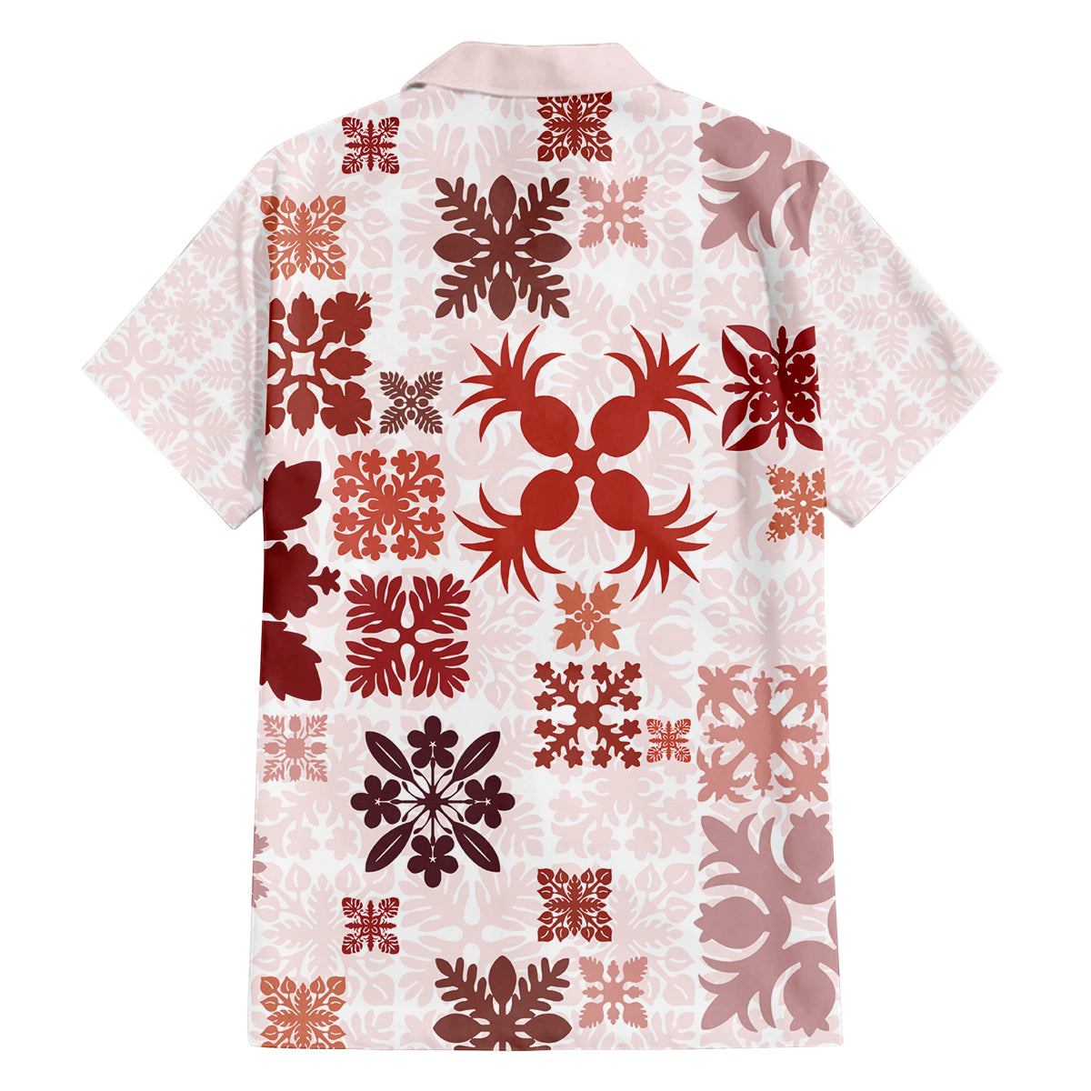 Vintage Hawaii Family Matching Puletasi Dress and Hawaiian Shirt Hawaiian Quilt Kapa Mismatch Red LT7 - Polynesian Pride