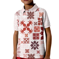 Vintage Hawaii Kid Polo Shirt Hawaiian Quilt Kapa Mismatch Red LT7 Kid Red - Polynesian Pride