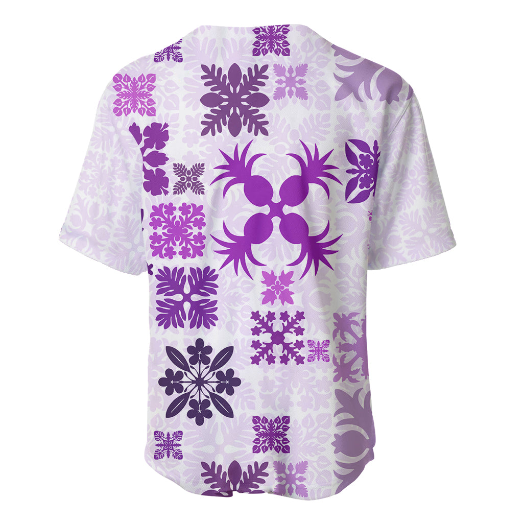 Vintage Hawaii Baseball Jersey Hawaiian Quilt Kapa Mismatch Purple LT7 - Polynesian Pride