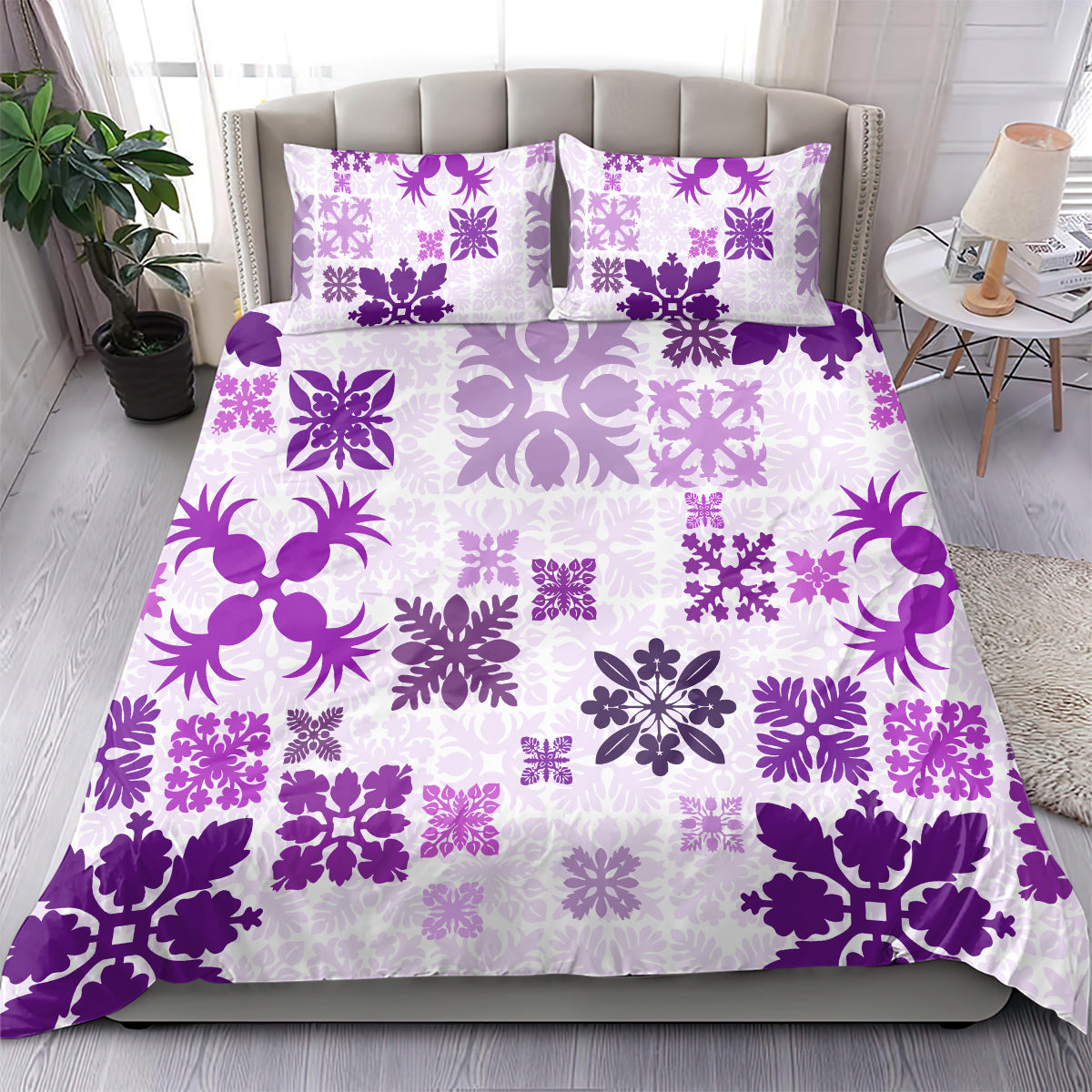 Vintage Hawaii Bedding Set Hawaiian Quilt Kapa Mismatch Purple LT7 - Polynesian Pride