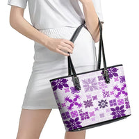 Vintage Hawaii Leather Tote Bag Hawaiian Quilt Kapa Mismatch Purple LT7 - Polynesian Pride