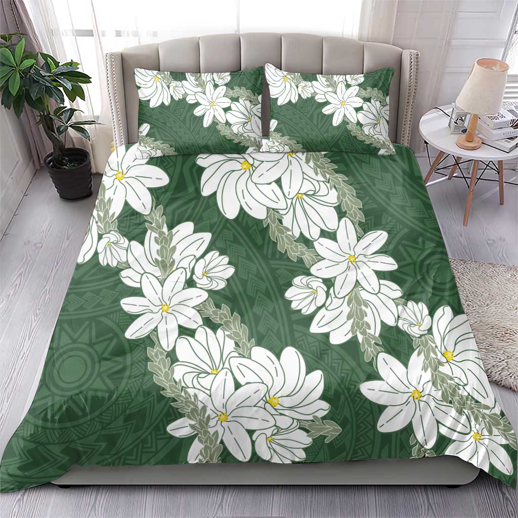 Ia Orana Tahiti Tiare Bedding Set Sage Green Lei LT7 - Polynesian Pride