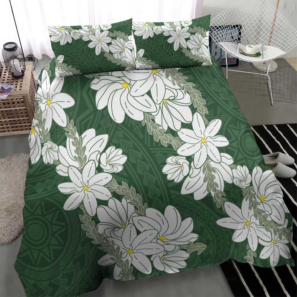 Ia Orana Tahiti Tiare Bedding Set Sage Green Lei LT7 - Polynesian Pride