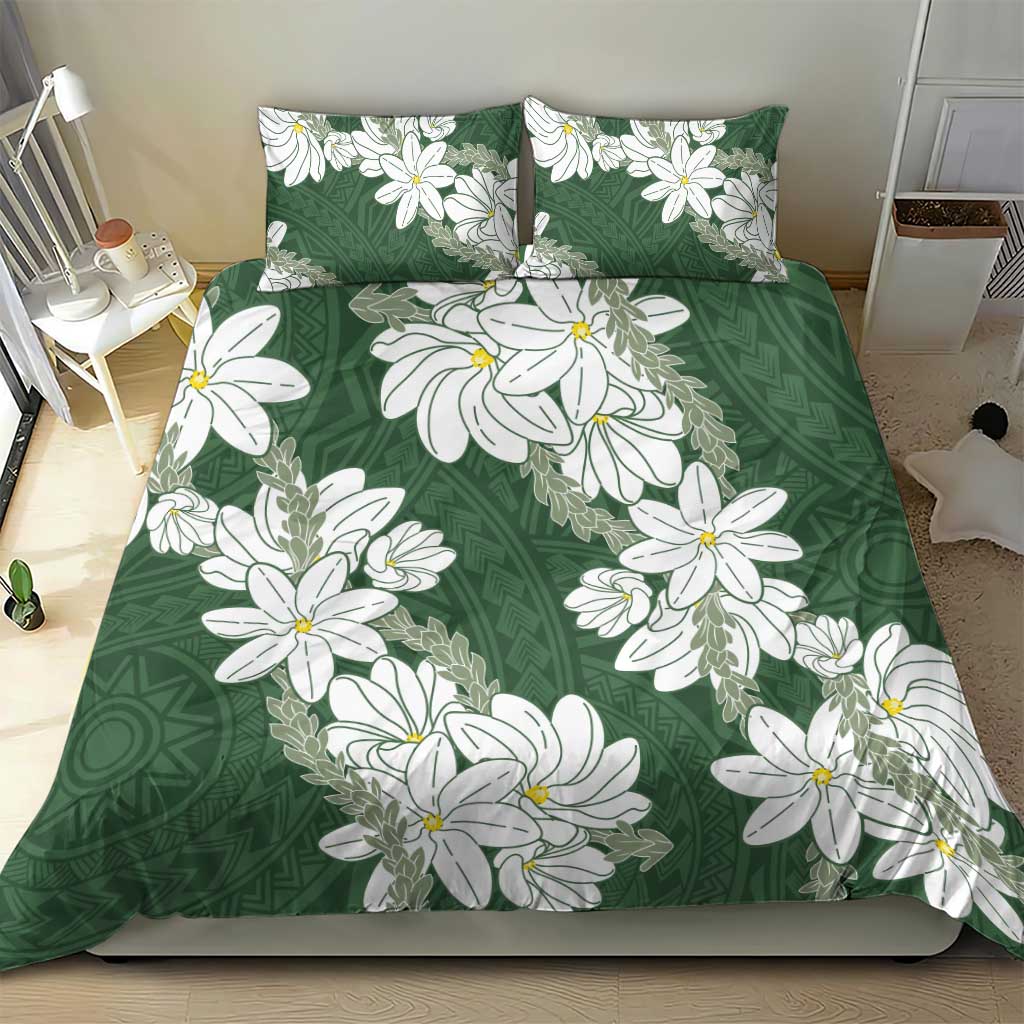 Ia Orana Tahiti Tiare Bedding Set Sage Green Lei LT7 - Polynesian Pride