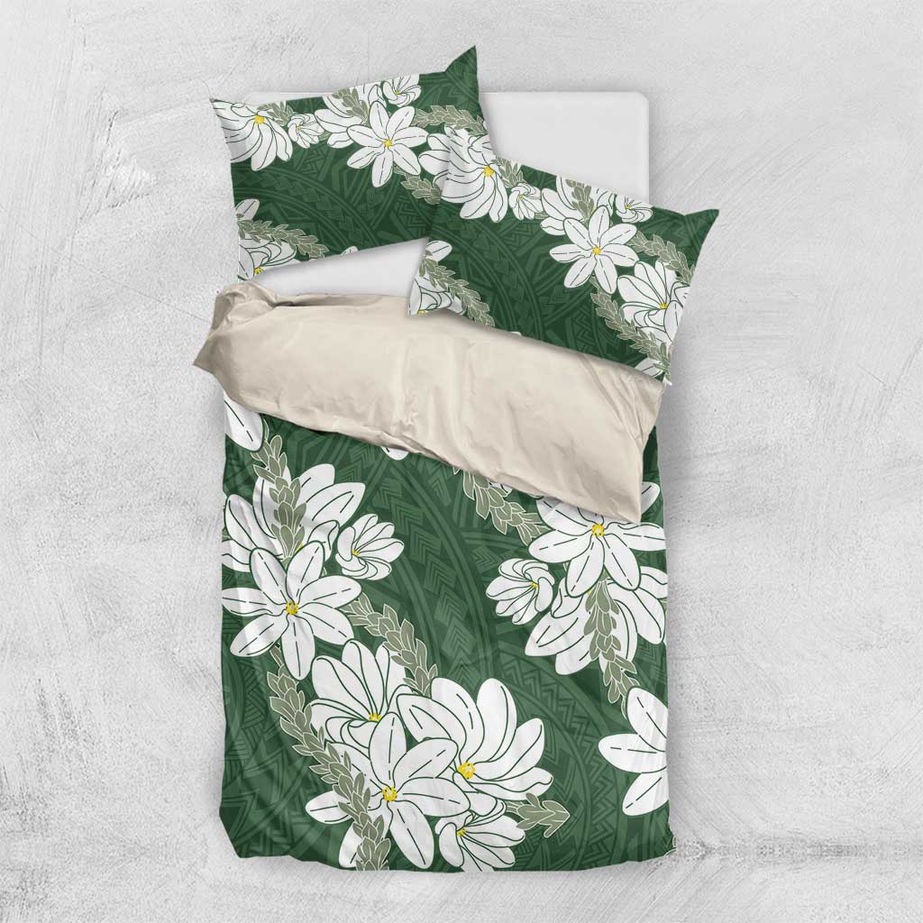 Ia Orana Tahiti Tiare Bedding Set Sage Green Lei LT7 US Twin 172cm x 218cm Sage Green - Polynesian Pride