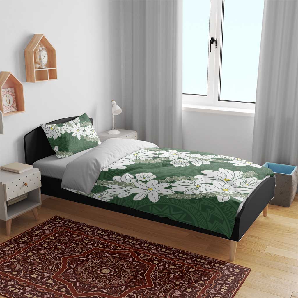 Ia Orana Tahiti Tiare Bedding Set Sage Green Lei LT7 - Polynesian Pride