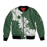Ia Orana Tahiti Tiare Bomber Jacket Sage Green Lei LT7 Unisex Sage Green - Polynesian Pride