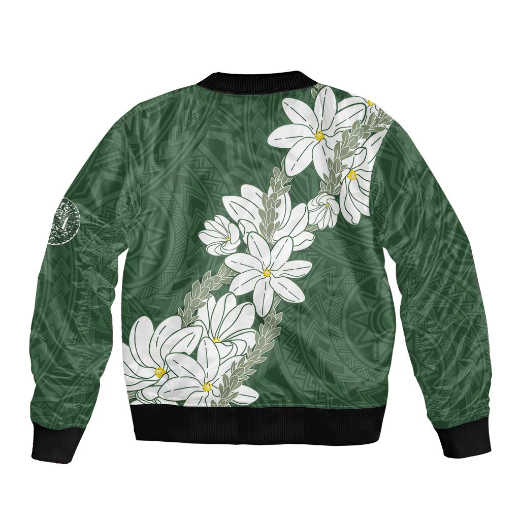 Ia Orana Tahiti Tiare Bomber Jacket Sage Green Lei LT7 - Polynesian Pride