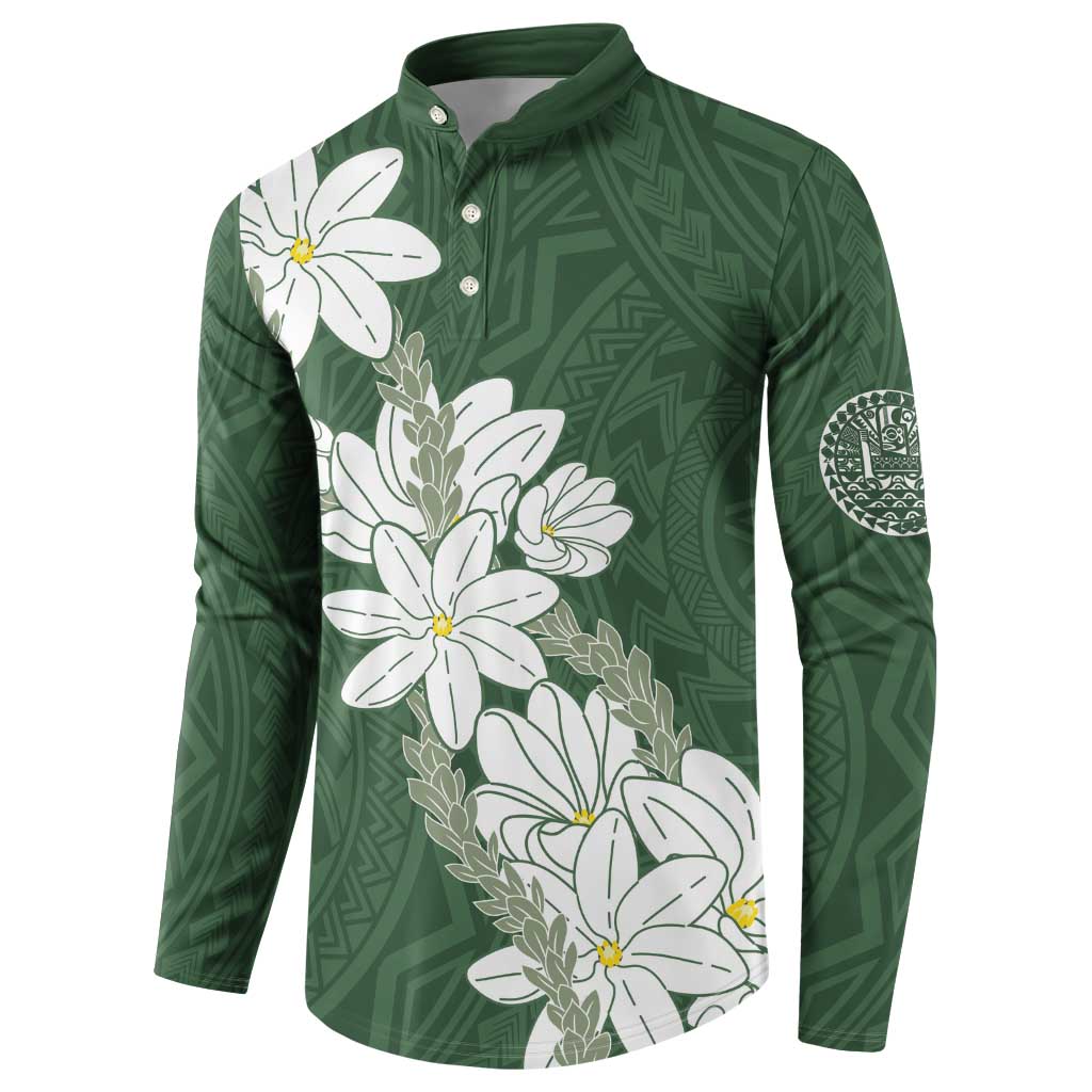 Ia Orana Tahiti Tiare Button Sweatshirt Sage Green Lei - Polynesian Pride