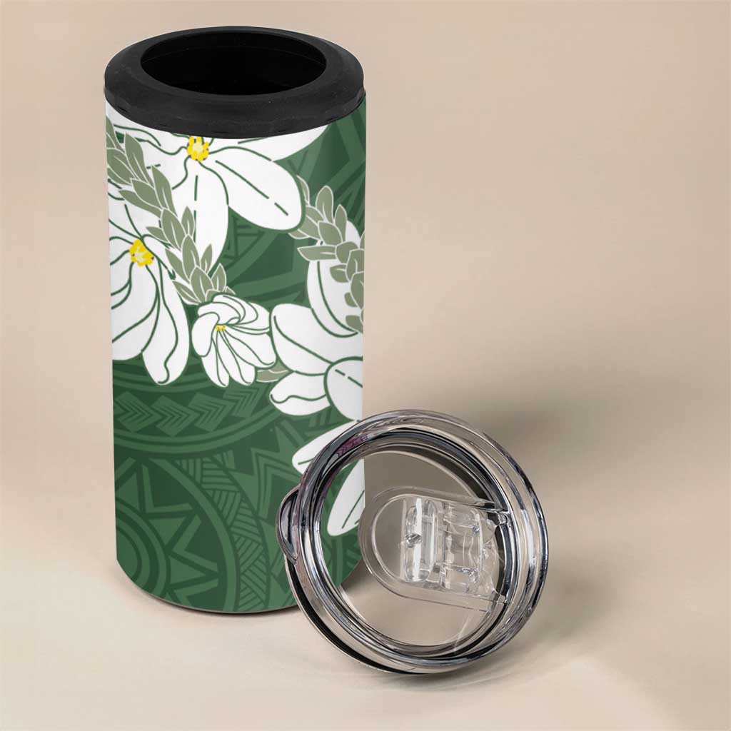 Ia Orana Tahiti Tiare 4 in 1 Can Cooler Tumbler Sage Green Lei - Polynesian Pride