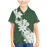 Ia Orana Tahiti Tiare Family Matching Mermaid Dress and Hawaiian Shirt Sage Green Lei LT7 Son's Shirt Sage Green - Polynesian Pride