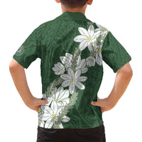 Ia Orana Tahiti Tiare Family Matching Off The Shoulder Long Sleeve Dress and Hawaiian Shirt Sage Green Lei LT7 - Polynesian Pride