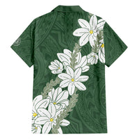 Ia Orana Tahiti Tiare Family Matching Short Sleeve Bodycon Dress and Hawaiian Shirt Sage Green Lei LT7 - Polynesian Pride