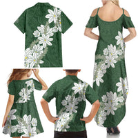 Ia Orana Tahiti Tiare Family Matching Summer Maxi Dress and Hawaiian Shirt Sage Green Lei - Polynesian Pride
