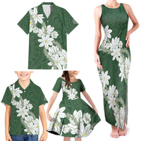 Ia Orana Tahiti Tiare Family Matching Tank Maxi Dress and Hawaiian Shirt Sage Green Lei LT7 - Polynesian Pride
