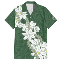Ia Orana Tahiti Tiare Family Matching Tank Maxi Dress and Hawaiian Shirt Sage Green Lei LT7 Dad's Shirt - Short Sleeve Sage Green - Polynesian Pride