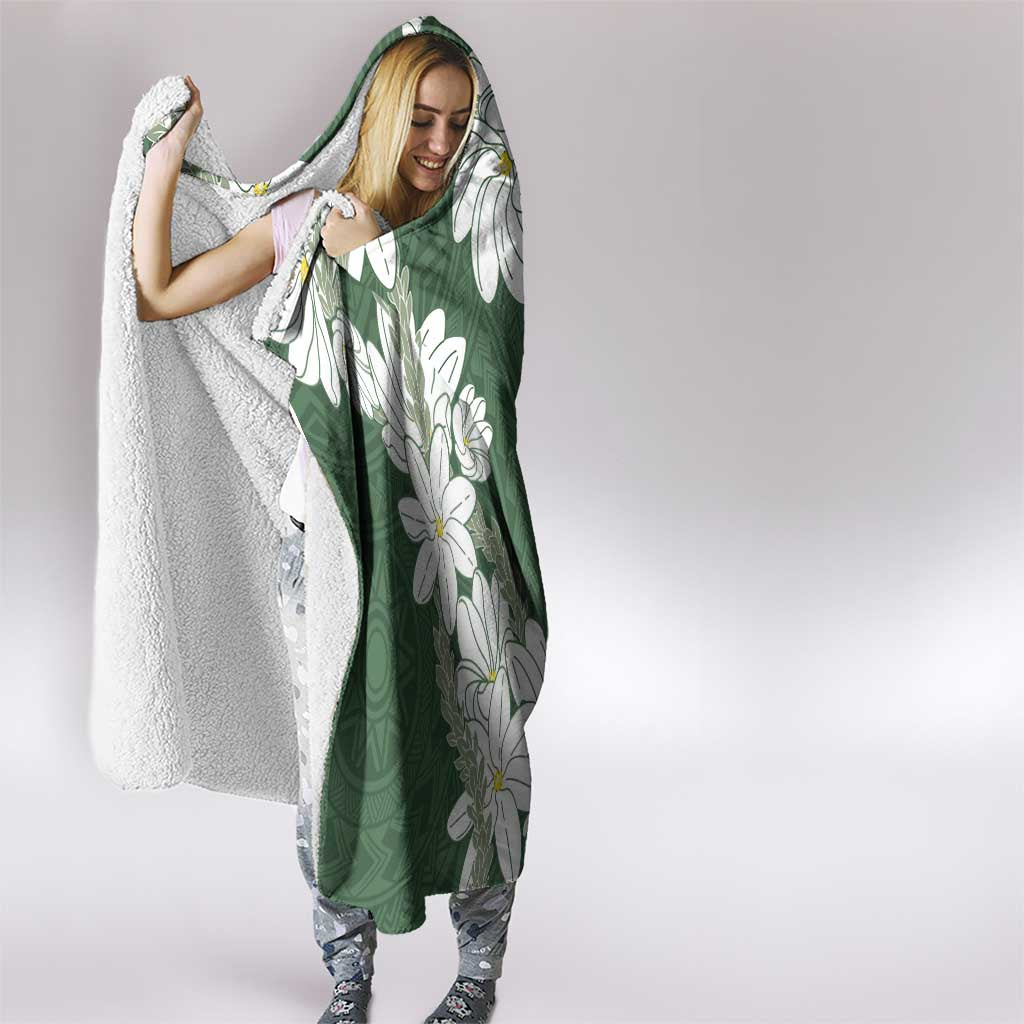 Ia Orana Tahiti Tiare Hooded Blanket Sage Green Lei - Polynesian Pride