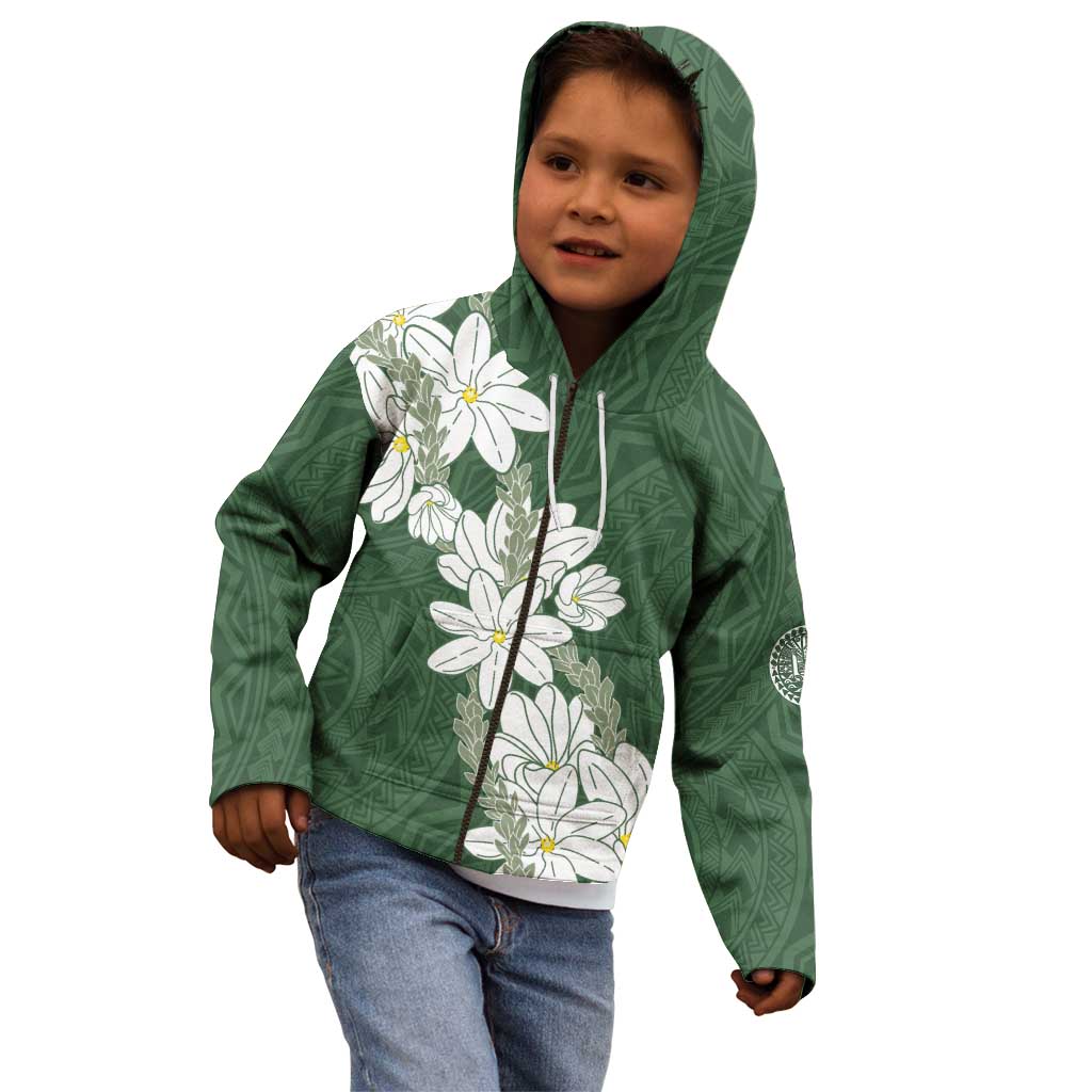 Ia Orana Tahiti Tiare Kid Hoodie Sage Green Lei - Polynesian Pride
