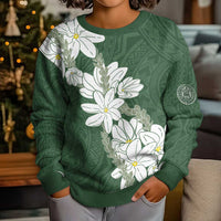 Ia Orana Tahiti Tiare Kid Ugly Christmas Sweater Sage Green Lei - Polynesian Pride