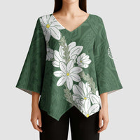 Ia Orana Tahiti Tiare Kimono Sleeve Blouse Sage Green Lei - Polynesian Pride