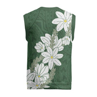 Ia Orana Tahiti Tiare Christmas Knitted V-Neck Vest Sage Green Lei - Polynesian Pride