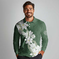 Ia Orana Tahiti Tiare Long Sleeve Polo Shirt Sage Green Lei - Polynesian Pride