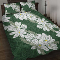 Ia Orana Tahiti Tiare Quilt Bed Set Sage Green Lei - Polynesian Pride