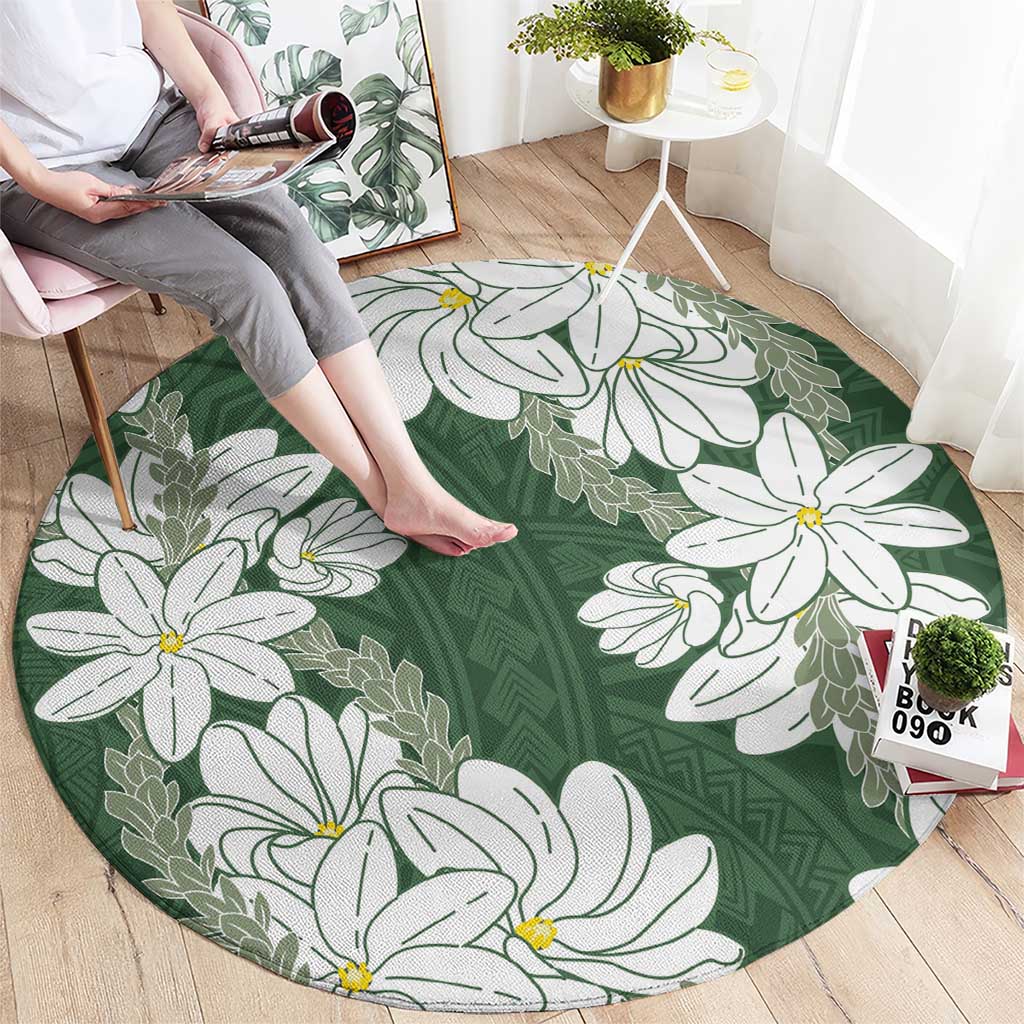 Ia Orana Tahiti Tiare Round Carpet Sage Green Lei LT7 - Polynesian Pride