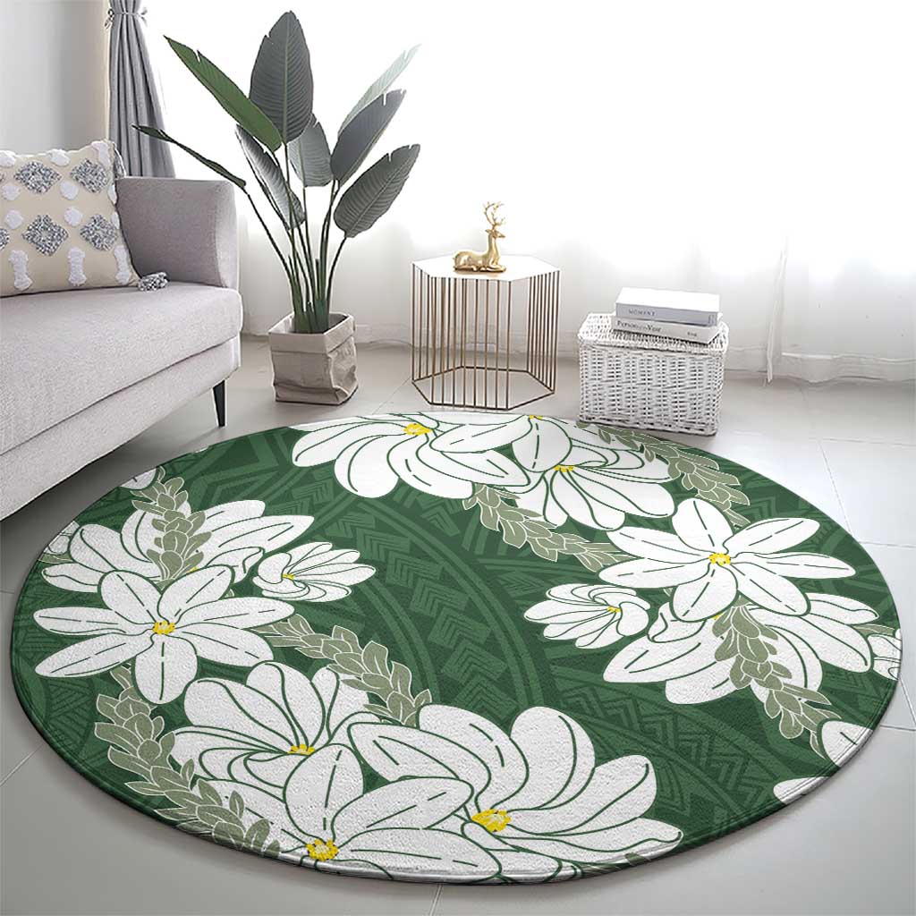 Ia Orana Tahiti Tiare Round Carpet Sage Green Lei LT7 - Polynesian Pride