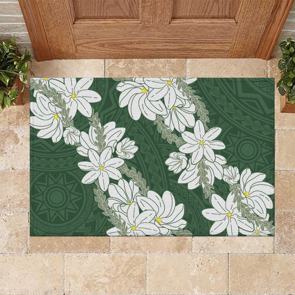 Ia Orana Tahiti Tiare Rubber Doormat Sage Green Lei - Polynesian Pride