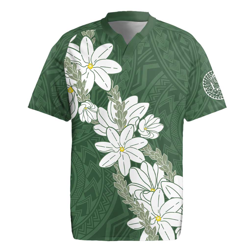 Ia Orana Tahiti Tiare Rugby Jersey Sage Green Lei - Polynesian Pride