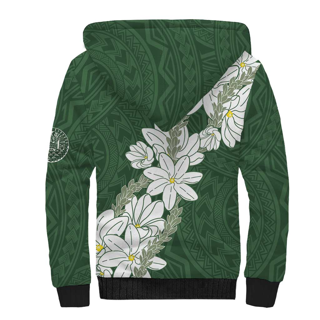 Ia Orana Tahiti Tiare Sherpa Hoodie Sage Green Lei LT7 - Polynesian Pride