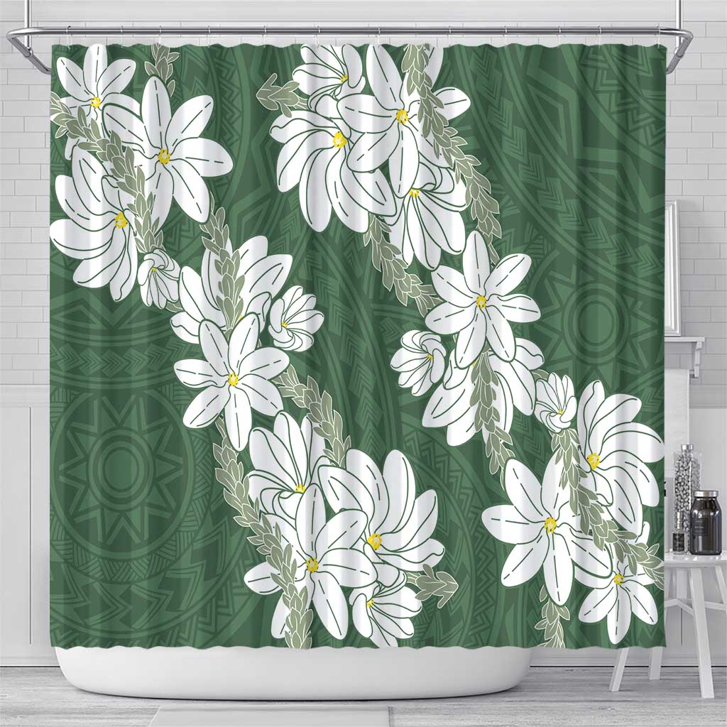 Ia Orana Tahiti Tiare Shower Curtain Sage Green Lei LT7 - Polynesian Pride