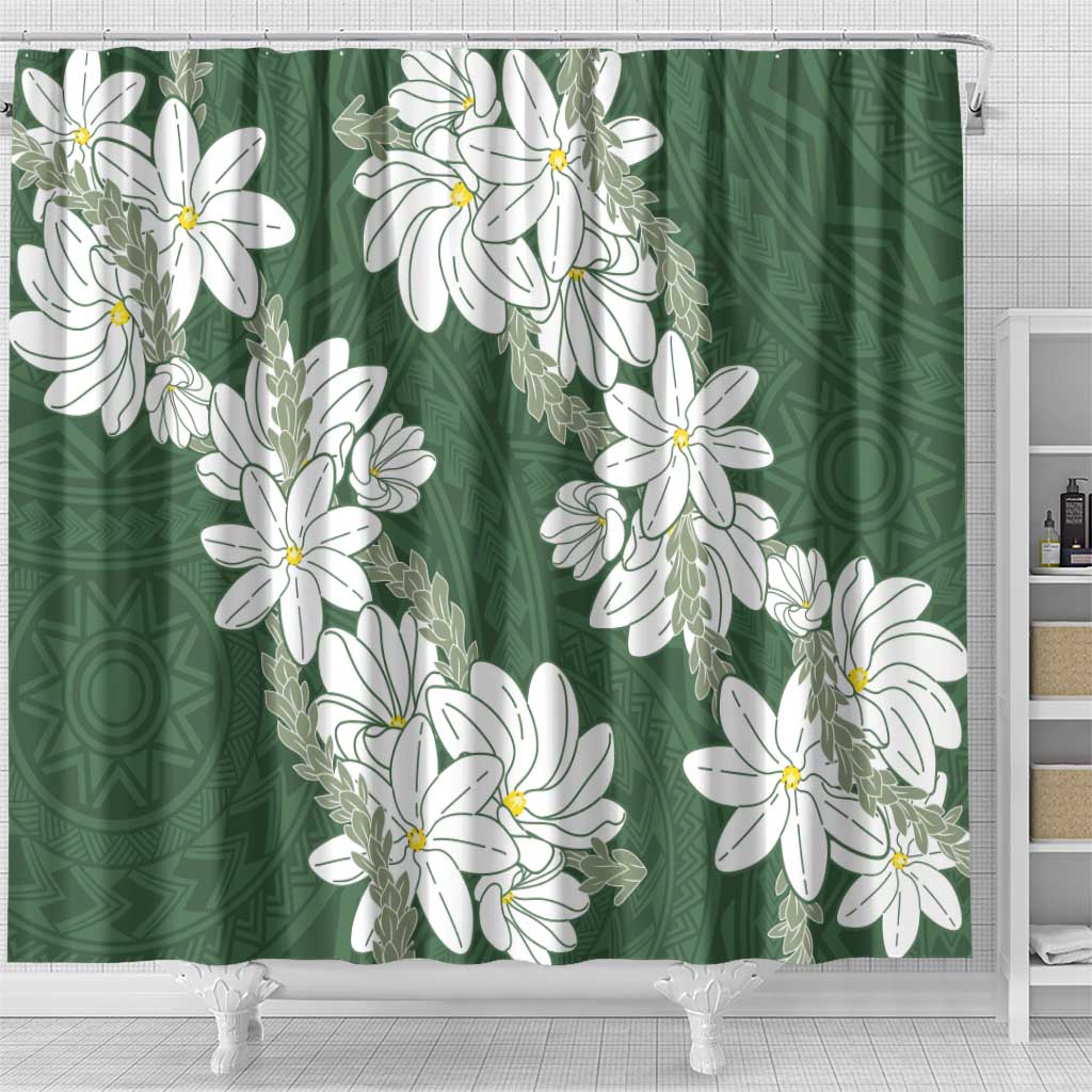 Ia Orana Tahiti Tiare Shower Curtain Sage Green Lei LT7 - Polynesian Pride