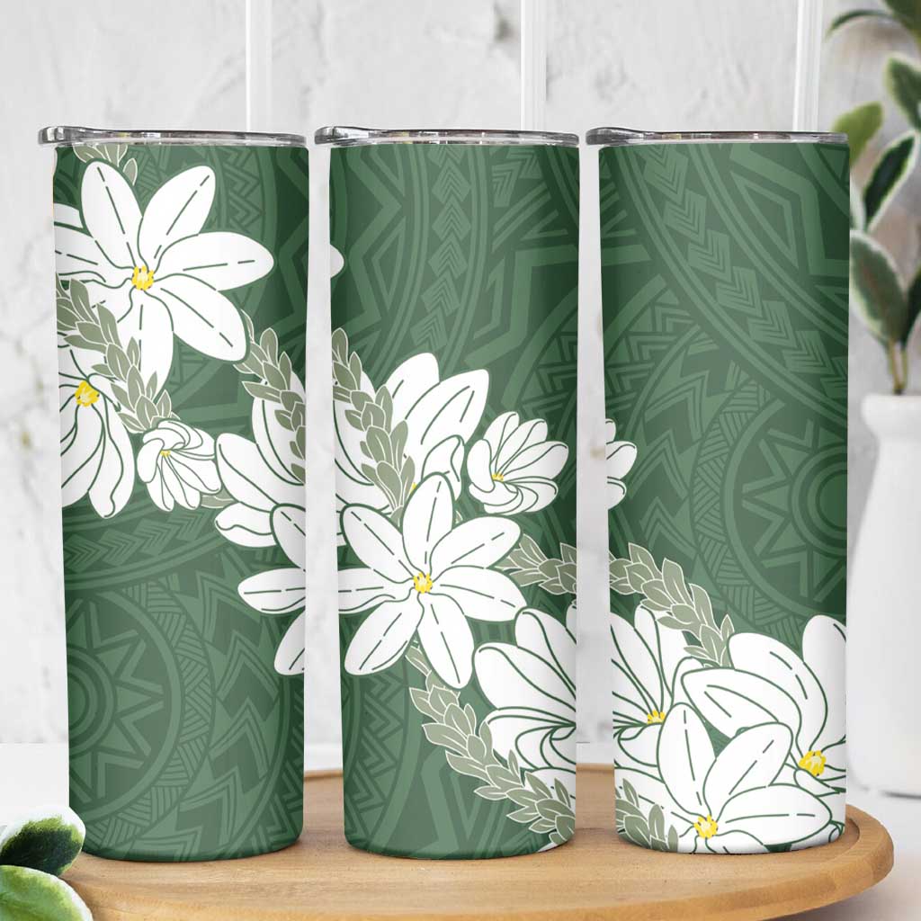 Ia Orana Tahiti Tiare Skinny Tumbler Sage Green Lei - Polynesian Pride