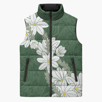 Ia Orana Tahiti Tiare Sleeveless Puffer Jacket Sage Green Lei - Polynesian Pride