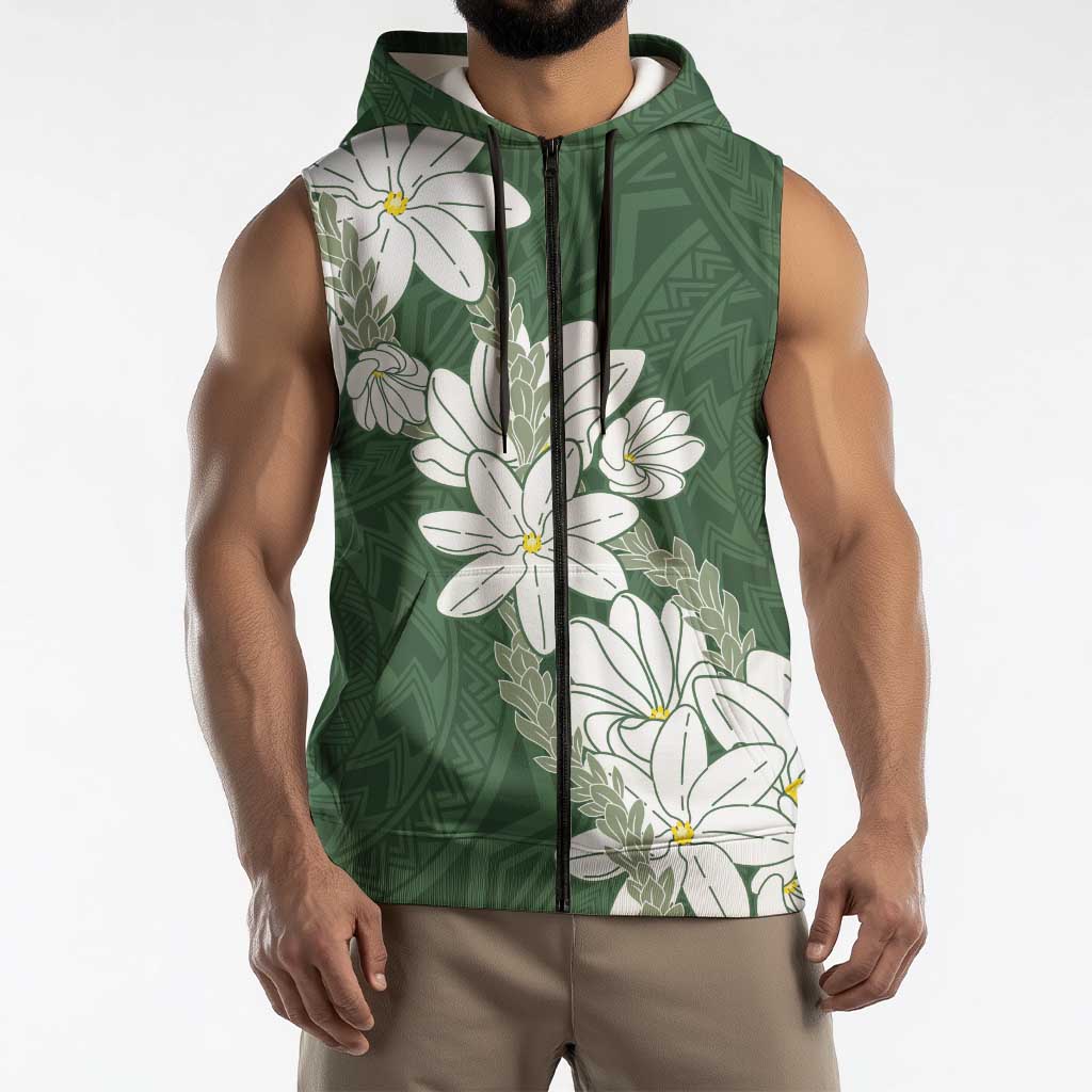Ia Orana Tahiti Tiare Sleeveless Zip Hoodie Sage Green Lei LT7 - Polynesian Pride