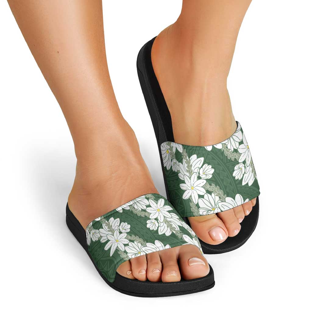 Ia Orana Tahiti Tiare Slide Sandals Sage Green Lei - Polynesian Pride