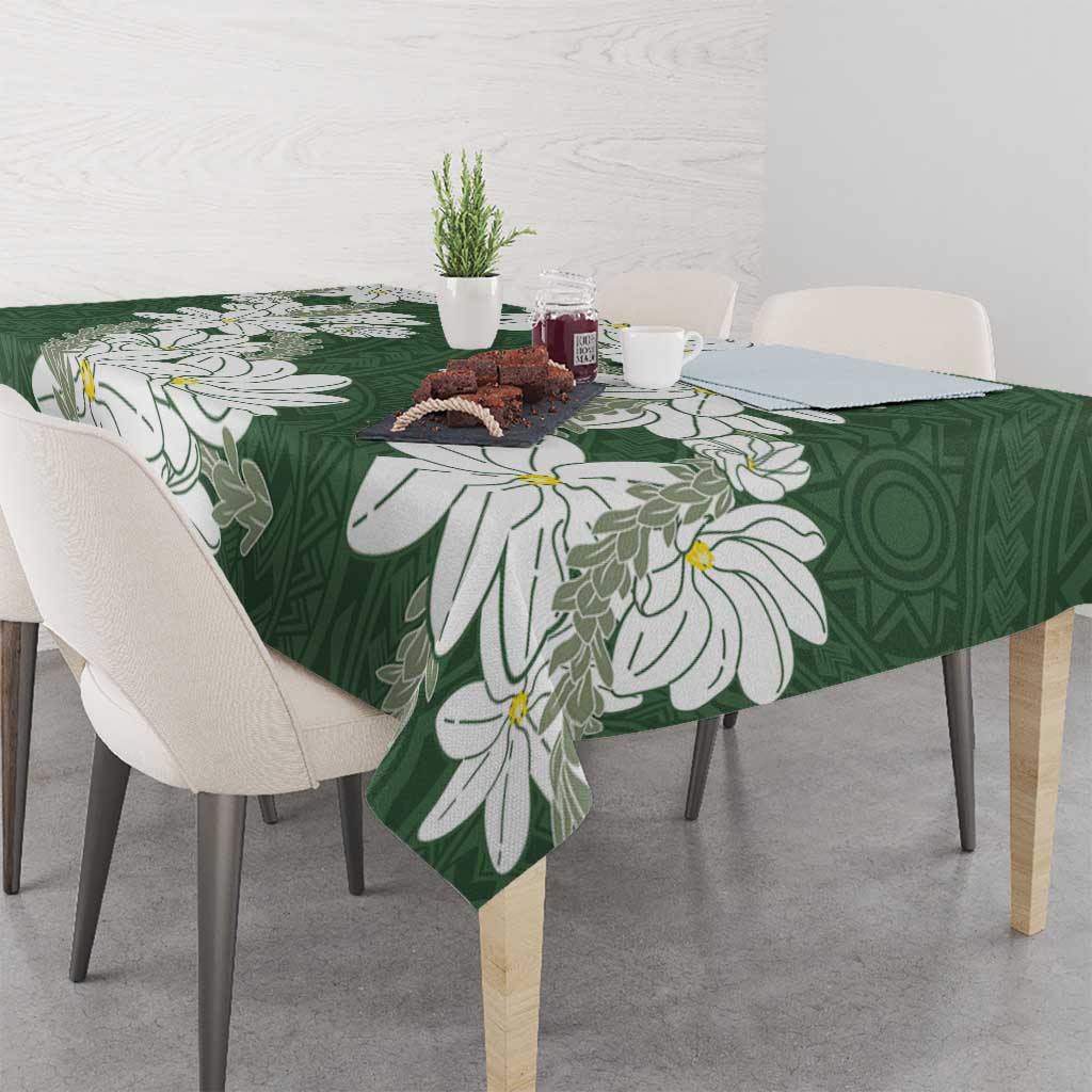 Ia Orana Tahiti Tiare Tablecloth Sage Green Lei LT7 - Polynesian Pride